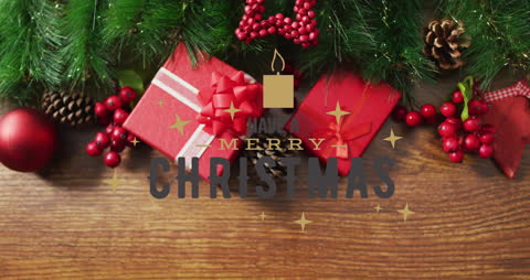 Festive Christmas Greeting with Decorations Above