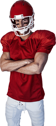Confident rugby player wearing gear on transparent background
