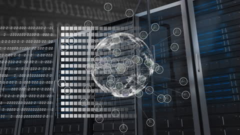 Digital Data Flow and Global Connectivity in Server Room
