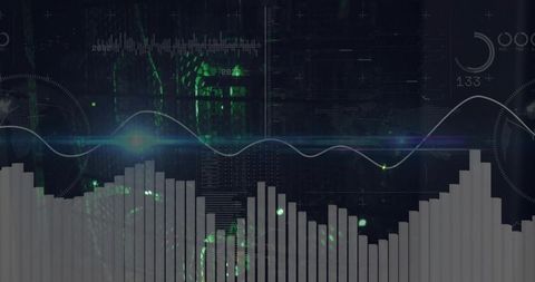 Futuristic Digital Interface with Dynamic Graphs and Data