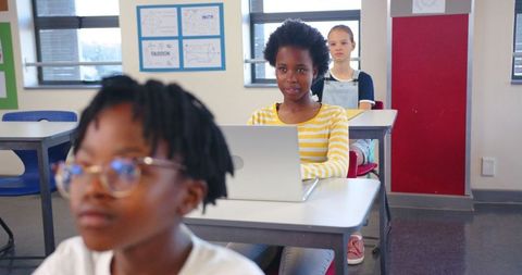 Students Engaged with Technology in Diverse Classroom Setting