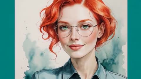 Animated Portrait of Red-haired Woman with Glasses
