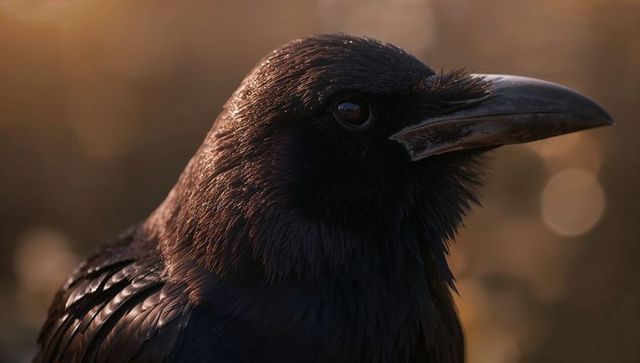 Majestic Raven Close-Up in Golden Sunlight