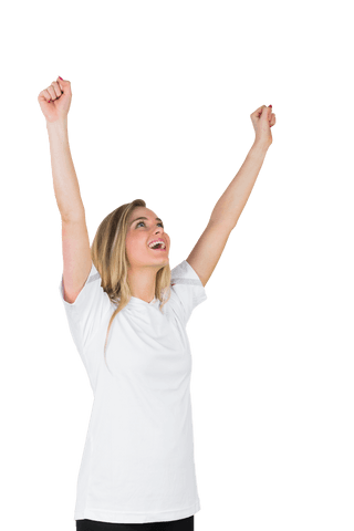 Cheerful Female Sports Fan with Raised Arms on Transparent Background - Download Free Stock Videos Pikwizard.com
