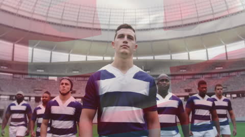 Rugby Players on Field Overlayed with Swiss Flag