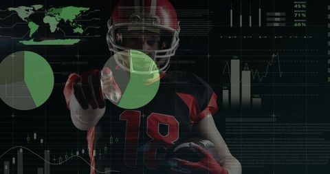 American Football Player with Digital Data Interface Visualization