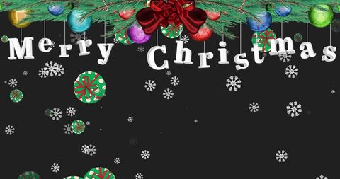 Festive Merry Christmas Greeting with Snow and Ornaments