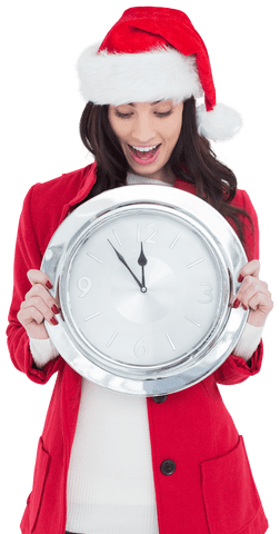 festive woman in santa hat holding clock in holiday countdown - Download Free Stock Videos Pikwizard.com