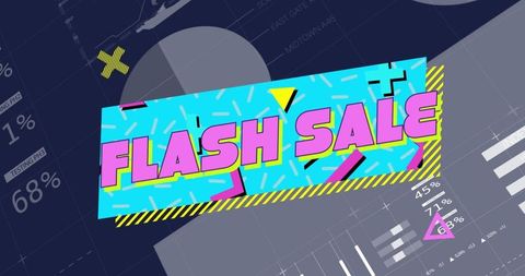 Vibrant Flash Sale Banner with Charts and Confetti Elements