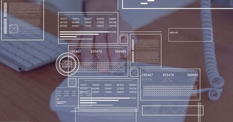 Professional Analyzing Data on Desk with Digital Overlay for Efficiency