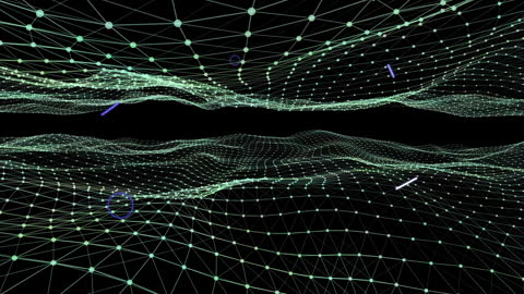 Green Digital Waves with Blue Abstract Shapes Animation