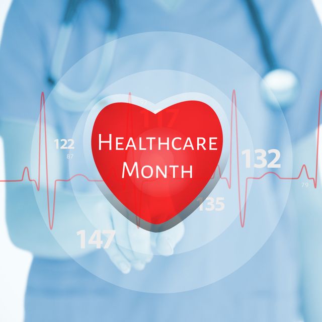 Healthcare Month Heart Symbol with Medical Professional Background - Download Free Stock Templates Pikwizard.com