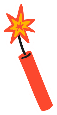 Colorful firecracker with spark on transparent background