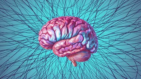 Glowing neural network brain with radiating connections