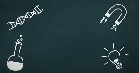 Science Education Symbols on Chalkboard Background
