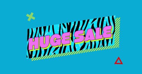 Retro pop huge sale banner with zebra print, pink typography and geometric accents
