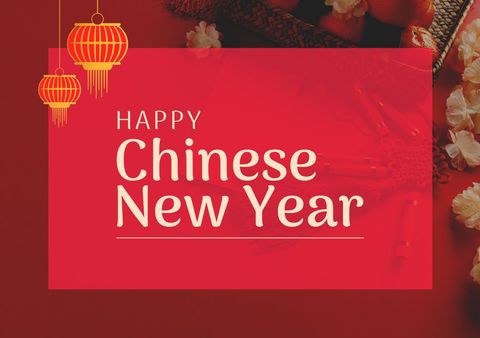 happy chinese new year text over traditional decorations - Download Free Stock Templates Pikwizard.com