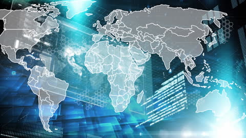 Digital Interface with World Map and Data Screens