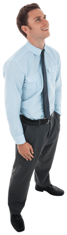 Transparent Background Charming Businessman in Formal Attire Looking Upward