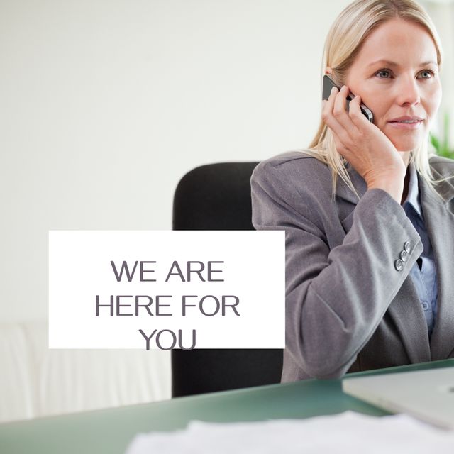 Dedicated Businesswoman Assisting Clients Over Phone in Office - Download Free Stock Templates Pikwizard.com