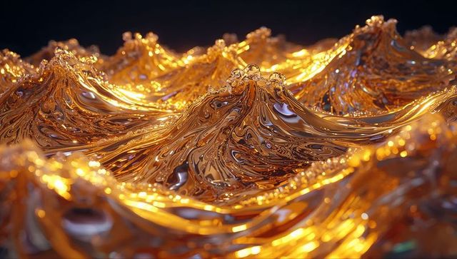 Abstract Golden Liquid Waves in Futuristic 3D Environment