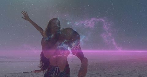 Romantic Escape Under Starry Cosmos Shoreline