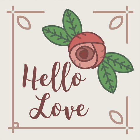 Digital Flower Illustration with 'Hello Love' Text on Transparent Background