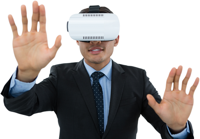 Businessman Wearing VR Glasses Transparent Background - Download Free Stock Videos Pikwizard.com