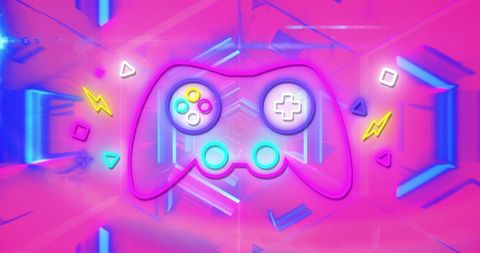 Neon Game Controller Illuminates Futuristic Digital Background - Download Free Stock Images Pikwizard.com