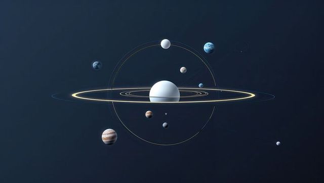 Abstract celestial system with orbital bodies in deep space