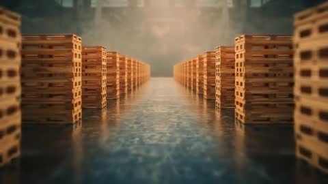Exploring Depth Between Wooden Pallets in Warehouse