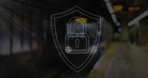 Digital Lock and Shield Overlay on Train Platform