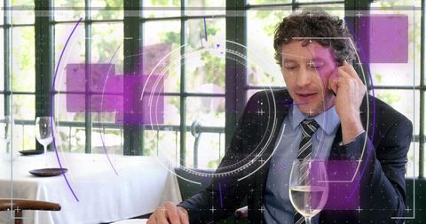 Businessman in Restaurant Experiencing Digital Glitch While on Call - Download Free Stock Images Pikwizard.com