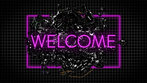 Neon Welcome Sign with Drip Effect on Grid Background