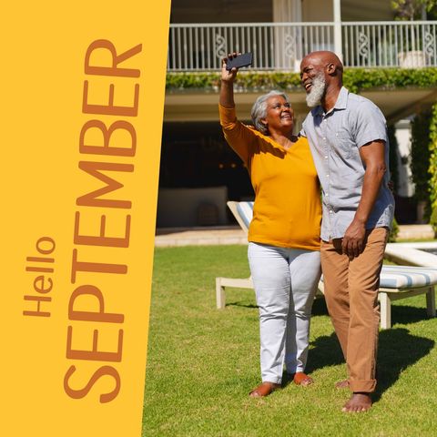 Senior Couple Enjoying Selfie Moment in Garden in September