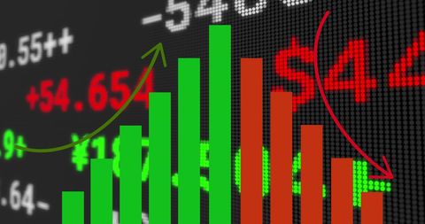 Green and Red Bar Graph Overlaying Stock Market Data - Download Free Stock Images Pikwizard.com