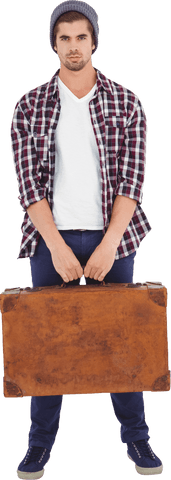 Casual Young Man Standing with Vintage Leather Briefcase Isolated - Download Free Stock Videos Pikwizard.com