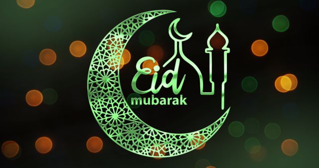 Eid Mubarak Greeting with Crescent and Lights - Download Free Stock Images Pikwizard.com