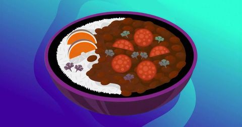 Gourmet minimalist curry in vibrant rendered artwork