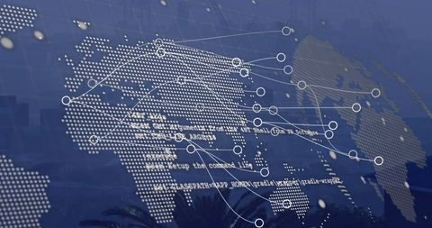 Digital World Map Overlaying Cityscape with Coding Elements - Download Free Stock Images Pikwizard.com