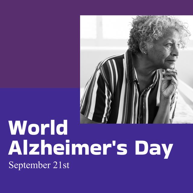 Senior Biracial Woman Contemplating World Alzheimer's Day Awareness - Download Free Stock Templates Pikwizard.com