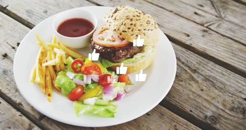 Delicious Burger with Fries on Wooden Table - Download Free Stock Images Pikwizard.com