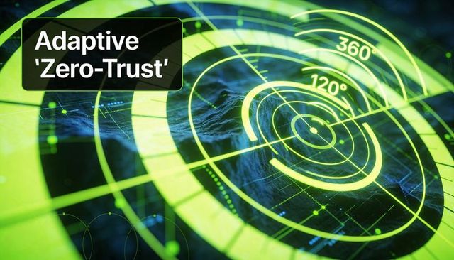 Adaptive Zero-Trust HUD Scanning Interface with Neon Green Radar, Concentric Rings, Data Grid