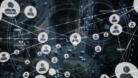 Cityscape with Digital Network Connectivity Overlay