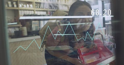 Woman Shopping with Data Analytics Overlay Concept