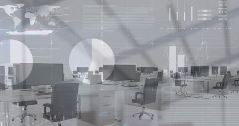 Modern Office With Digital Financial Overlays