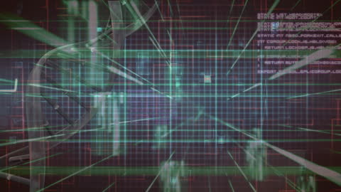 Futuristic Digital Interface with DNA Strand and Data Stream