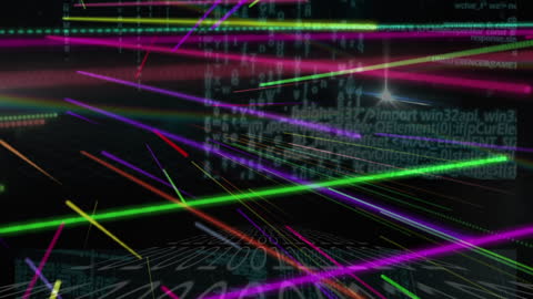 Futuristic Neon Light Trails Over Digital Data