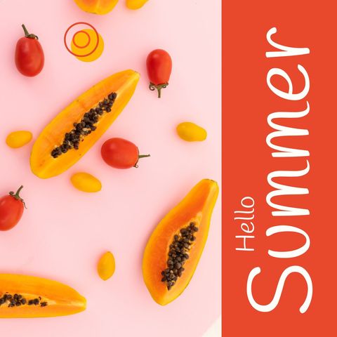 hello summer with papayas and cherry tomatoes in vibrant colors - Download Free Stock Templates Pikwizard.com