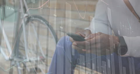 Financial Data Overlay with Person Using Smartphone